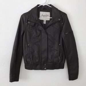 faux leather bomber jacket